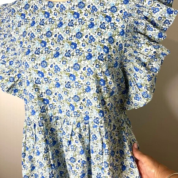 Hyacinth House Tuckernuck Floral Mini Dress Ruffle sleeves SZ M NWOT - Picture 2 of 9